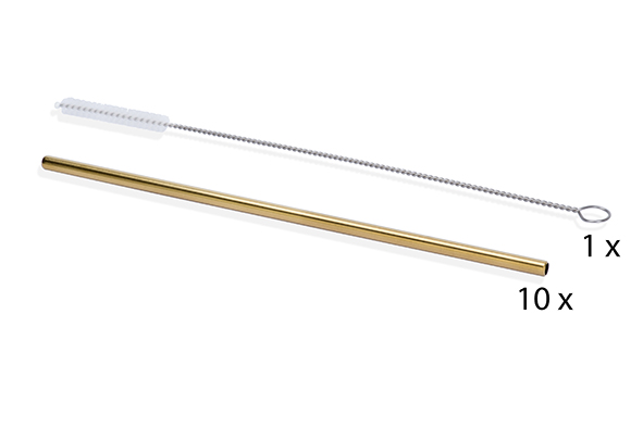 Pailles inox Doré 21,4cm - 10 pces + Brosse